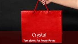  Presentation with outlet - Slide set enhanced with sale consumerism and outlet concept - hand holding red shopping bag on black background background and a tawny brown colored foreground