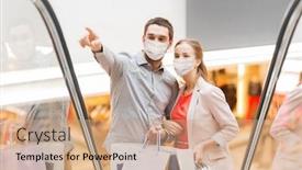  Presentation with young happy couple - Amazing theme having sale-consumerism-and-pandemic-concept backdrop and a coral colored foreground