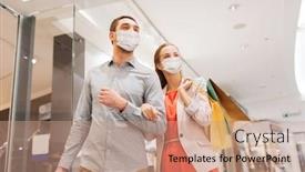  Presentation with medical face mask - Slides with sale-consumerism-and-pandemic-concept background and a coral colored foreground