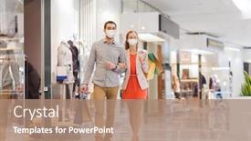  Presentation with medical face mask - Colorful presentation design enhanced with sale-consumerism-and-pandemic-concept backdrop and a coral colored foreground