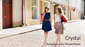  Presentation with city people walking - PPT theme having sale consumerism and people concept background and a lemonade colored foreground