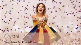  Presentation with mustard yellow - Slide deck with sale-consumerism-and-people-concept background and a coral colored foreground