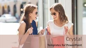  Presentation with people talking - Presentation theme having sale-consumerism-and-people-concept background and a coral colored foreground