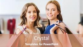  Presentation with consumerism - Amazing theme having happy young women with shopping backdrop and a coral colored foreground