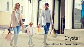  Presentation with family shopping - Slide set with sale consumerism and people concept background and a soft green colored foreground