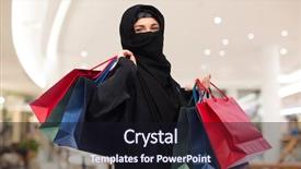  Presentation with woman muslim - Presentation theme featuring sale-consumerism-and-people-concept background and a wine colored foreground