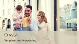  Presentation with family shopping - Amazing PPT theme having sale consumerism and people concept backdrop and a soft green colored foreground