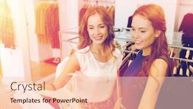  Presentation with consumerism - Amazing slides having sale consumerism and people concept - happy young women with shopping bags choosing clothes at clothing shop backdrop and a lemonade colored foreground