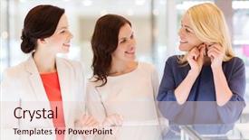  Presentation with consumerism - Slide set enhanced with sale consumerism shopping and people concept - happy happy women choosing and trying on earrings at jewelry store background and a lemonade colored foreground