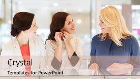  Presentation with consumerism - Presentation design featuring sale consumerism shopping and people concept - happy happy women choosing and trying on earrings at jewelry store background and a lemonade colored foreground