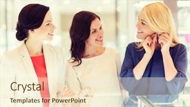  Presentation with consumerism - Slide deck featuring sale consumerism shopping and people concept - happy happy women choosing and trying on earrings at jewelry store background and a cream colored foreground