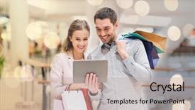  Presentation with people mall - Presentation theme having sale consumerism technology and people background and a mint green colored foreground