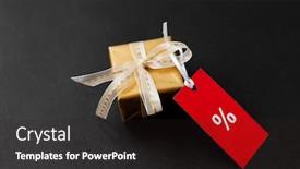  Presentation with percent - Presentation consisting of sale holidays and christmas concept - small golden gift box and red discount tag with percent sign on black background background and a dark gray colored foreground