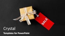  Presentation with christmas sale - Slide deck consisting of sale holidays and christmas concept - small golden gift box and red discount tag on black background background and a dark gray colored foreground