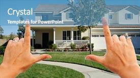  Presentation with female - Colorful theme enhanced with sale metaphor - female hands framing beautiful newly backdrop and a teal colored foreground