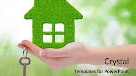  Presentation with green house - Colorful PPT layouts enhanced with sale metaphor - green house in hand backdrop and a  colored foreground