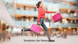  Presentation with people mall - PPT layouts having sale motion and people concept - smiling young woman with shopping bags running in air over mall background background and a coral colored foreground