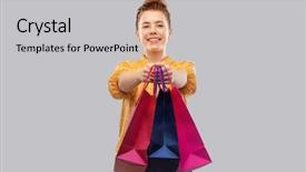  Presentation with outlet - PPT theme consisting of sale outlet and people concept background and a light gray colored foreground