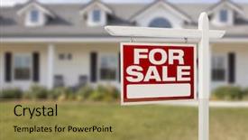  Presentation with real estate for sale - PPT theme with front of beautiful new home background and a gold colored foreground