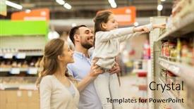  Presentation with consumerism - Colorful slides enhanced with sale shopping consumerism and people backdrop and a soft green colored foreground