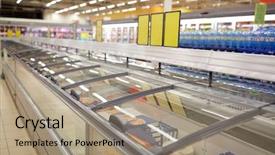  Presentation with grocery store - Presentation design featuring sale shopping consumerism and storage background and a coral colored foreground