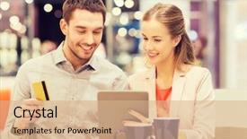  Presentation with people mall - Amazing PPT layouts having sale shopping consumerism leisure and people concept - happy couple with tablet pc and credit card drinking coffee in mall backdrop and a coral colored foreground