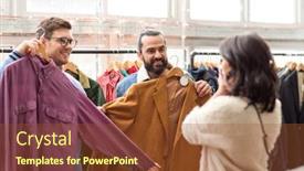  Presentation with camera film - Presentation theme consisting of sale shopping fashion and people concept - friends choosing clothes and photographing by film camera at vintage clothing store background and a tawny brown colored foreground