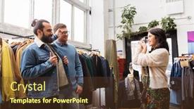  Presentation with camera film - PPT layouts with sale shopping fashion and people concept - friends choosing clothes and photographing by film camera at vintage clothing store background and a tawny brown colored foreground