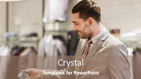  Presentation with people mall - Slide deck with sale shopping fashion style and people concept - elegant young man in suit choosing bow-tie in mall or clothing store background and a coral colored foreground