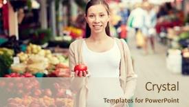  Presentation with food market - Amazing slide set having sale shopping food pregnancy and people concept - happy pregnant woman holding tomato at street market backdrop and a soft green colored foreground