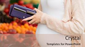  Presentation with credit market - Slides enhanced with sale shopping pregnancy and people background and a coral colored foreground