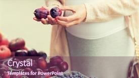  Presentation with food market - PPT theme having sale shopping pregnancy and people concept - close up of pregnant woman choosing plums at street food market background and a violet colored foreground