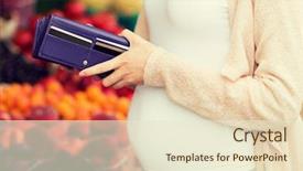  Presentation with credit market - Colorful presentation theme enhanced with sale shopping pregnancy and people backdrop and a cream colored foreground