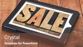  Presentation with barn-wood - Slides consisting of sale word in vintage letterpress wood type on a digital tablet against red barn wood background and a tawny brown colored foreground