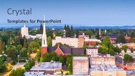  Presentation with dusk - Presentation design featuring salem oregon usa downtown city skyline at dusk background and a light blue colored foreground