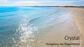  Presentation with sea and beach - Amazing PPT theme having saler - pinedo beach in valencia spain backdrop and a mint green colored foreground