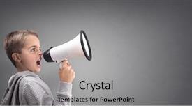  Presentation with announcement - Presentation theme consisting of sales - boy with megaphone making background and a light gray colored foreground