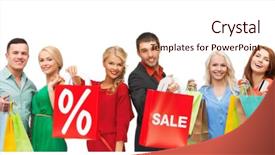  Presentation with consumerism - Presentation theme featuring sales - consumerism people and discount concept background and a lemonade colored foreground