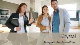  Presentation with real estate - PPT theme having sales - couple with real-estate agent visiting background and a mint green colored foreground