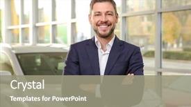  Presentation with dealership - Amazing PPT theme having sales - handsome car salesman in dealership backdrop and a gray colored foreground