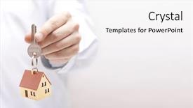  Presentation with house key - Colorful presentation design enhanced with sales - house key in hand backdrop and a white colored foreground