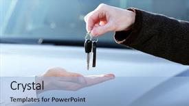  Presentation with car buying - Cool new presentation theme with sales - man buying car backdrop and a light blue colored foreground