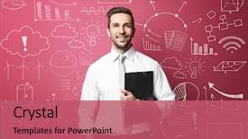  Presentation with business plan - Audience pleasing PPT theme consisting of sales - marketing concept man presenting business backdrop and a coral colored foreground