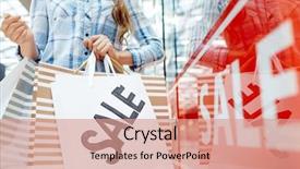  Presentation with mall - PPT layouts enhanced with sales - modern shopper with sale paperbags background and a coral colored foreground