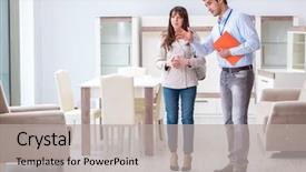  Presentation with salesman - Audience pleasing theme consisting of sales - salesman explaining to woman customer backdrop and a light gray colored foreground