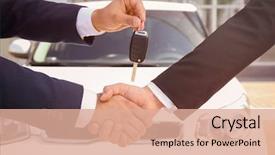 Presentation with car key - Beautiful theme featuring sales - salesman giving car key backdrop and a coral colored foreground