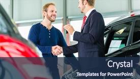  Presentation with auto dealership - Slide deck enhanced with sales - seller or car salesman background and a navy blue colored foreground