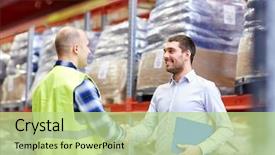  Presentation with export - Cool new PPT theme with sales - wholesale logistic people and export backdrop and a mint green colored foreground