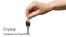  Presentation with key account management - Amazing PPT layouts having sales achievement house structure - hand with key backdrop and a white colored foreground