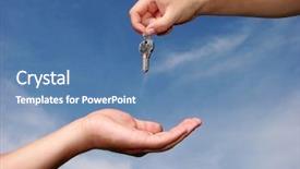  Presentation with key - Cool new slides with sales achievement house structure - hands with key backdrop and a teal colored foreground